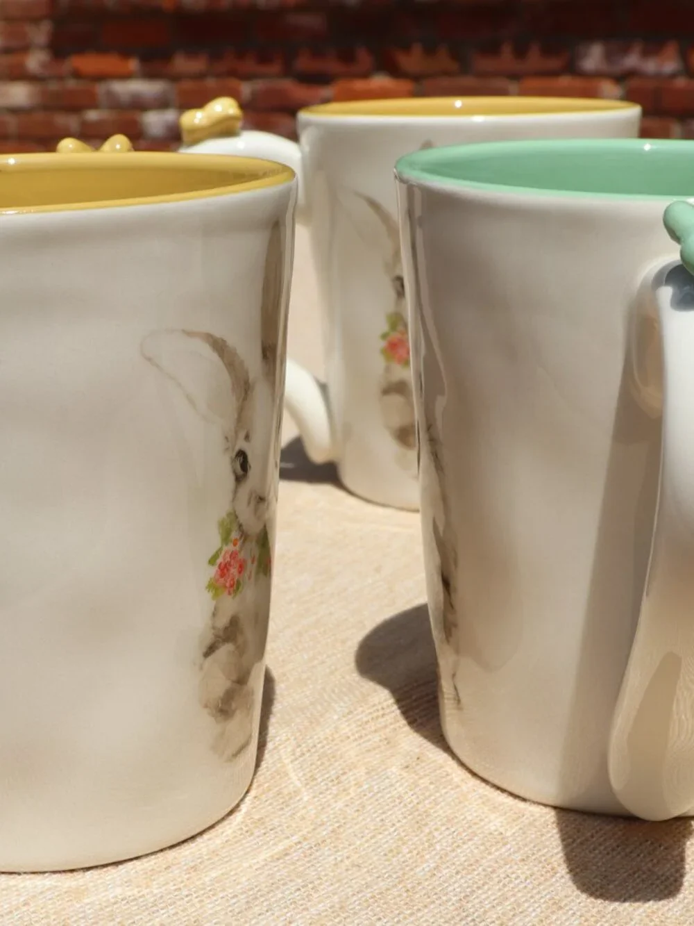 Pier 1 Porcelain Easter Mugs Assorted Colors Butterfly on Handles Set of 3